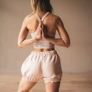 Spodenki do jogi Iyengarki Len- Pudrowy róż r.M/ L